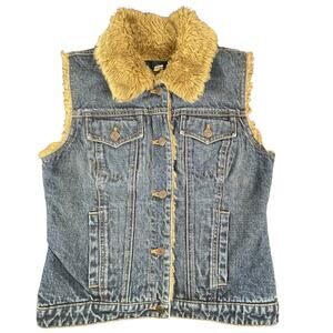 ASO Rachel Green Friends Y2K GAP Sherpa Lined Denim Vest SIZE Small Womens